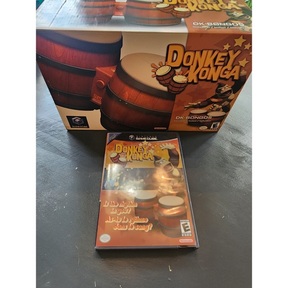 Donkey Konga DK Bongos Controller Nintendo Gamecube CIB Complete w/ Game - Picture 6 of 16